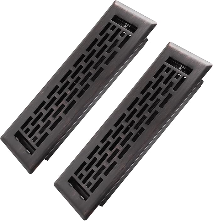 2x10 Inches 2 Pack Heavy Duty Walkable Floor Register - Easy Adjust Air Supply Lever Decorative Floor Vent Covers - Boston Design Vent Covers for Home - Oil Rubbed Bronze