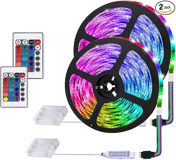 2m Battery Powered Led Strip Lights, LED Strip with 24 Keys Remote Control for Party and DIY Decoration, 2 Pack