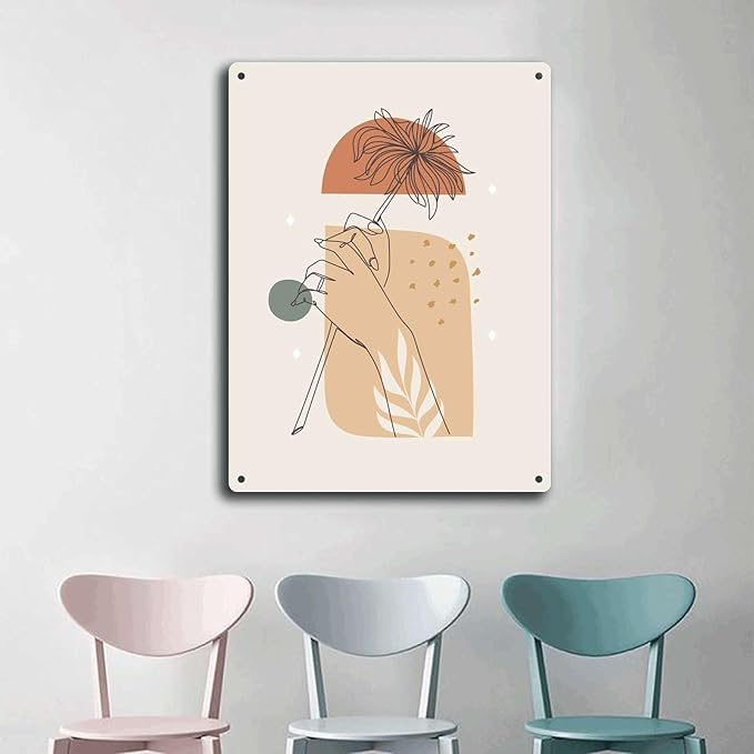 Metal Tin Signs Scandinavian Floral Line Metal Aluminum Signs 12x16inch Tin Sign