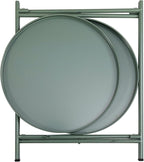 HollyHOME 2-Tier Round Side Table, Outdoor Small Folding Accent Stand with Removable Tray, Anti-Rust Metal Asional Table for Balcony Patio Living Room, Nightstand for Bedroom(Matcha Green)