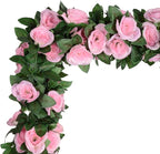 5Pcs(41FT) Flower Garland Artificial Rose Vine Garland Artificial Flowers for Wedding Party Arch Garden Floral Garlands Decor (Pink and Greenery)
