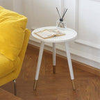 AWASEN Round Side Table, Small End Table Nightstand Accent Table for Living Room Bedroom Office Small Spaces, 16''D x 19.5''H (White & Gold)