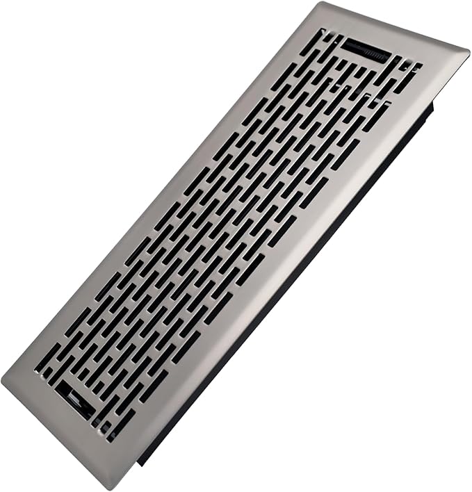 4x12 Inches Heavy Duty Walkable Floor Register - Easy Adjust Air Supply Lever Decorative Floor Vent Covers - Boston Design Vent Covers for Home - Satin Nickel
