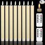 GenSwin Flameless Flickering Taper Candles with 2 Remote Controls and Timer, Real Wax 3D Wick Light Window Candles Battery Operated Pack of 8, Christmas Home Wedding Decor(Ivory, 0.78 X 9.64 Inch)