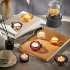 Grey Tealight Candle Holders - Set of 12, Round Chunky Glass Candle Holder, 3" Diameter - CH01 - Tea Grey