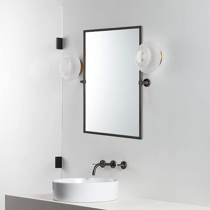 TEHOME Pivot Tilting Bathroom Vanty Mirror Rectangle Oil Rubbed Bronze Metal Framed Beveled Wall Mirror, Overall 23.9 x 30 inches (Mirrror 20 x 30 inches)