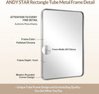 ANDY STAR 40x36 Inch Chrome Bathroom Mirror, Chrome Vanity Mirror for Wall, Rounded Rectangle Mirror, Anti-Rust SUS304, Seamless Tube Metal Frame, 1’’ Deep Wall Mounted Vertically/Horizontal