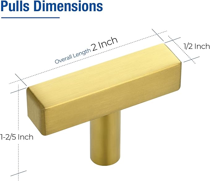 JOY DECOR 30 Pack Single Hole Brushed Brass Square Cabinet Handles Stainless Steel Cabinet Hardware Pulls for Kitchen and Drawers with 2 Inch Overall Length