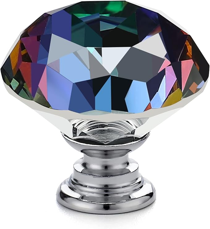 Ravinte 25 Pack Colorful Crystal Drawer Knobs - Diamond Shaped, 30 mm with Black Base