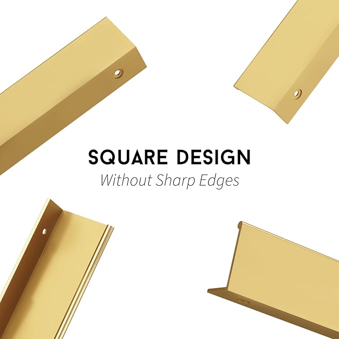 goldenwarm 50 Pack Gold Finger Edge Pulls Drawer Finger Pulls Champagne Gold Kitchen Hardware Handles Bedroom Dresser Drawers,6-1/4 in Hole Center