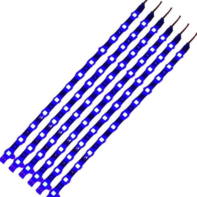 DC 12V Waterproof 1Ft 12 LED Strip Underbody Light with 6 inches Wires for Motor (Blue,Pack of 6)