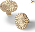 Champagne Bronze Cabinet Knobs 10 Pack Round Sunflower Dresser Drawer Hardware Furniture Cupboard Handles for Bathroom Single Hole Knob Kitchen SH-CB-K10