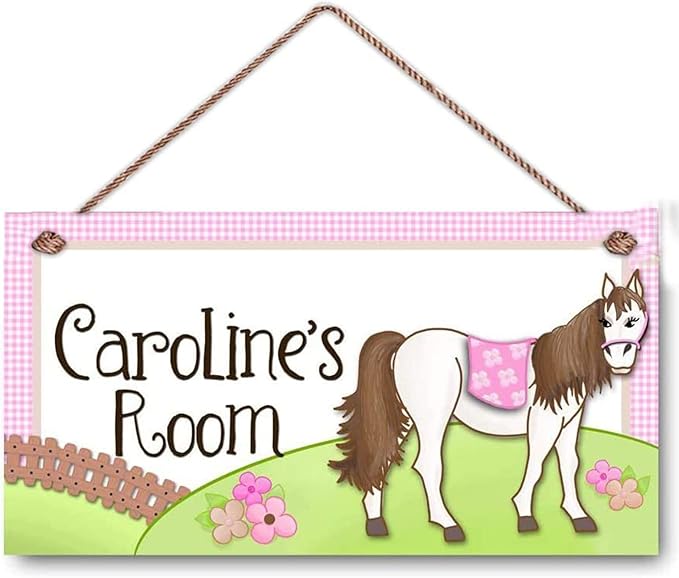 Personalized Sign Funny Horse Sign Custom Name Plaque Wall Decor Hanging Signs Front Door Art Home Decorative For Nursery Kids Room Girls Bedroom Boys Room