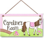 Personalized Sign Funny Horse Sign Custom Name Plaque Wall Decor Hanging Signs Front Door Art Home Decorative For Nursery Kids Room Girls Bedroom Boys Room