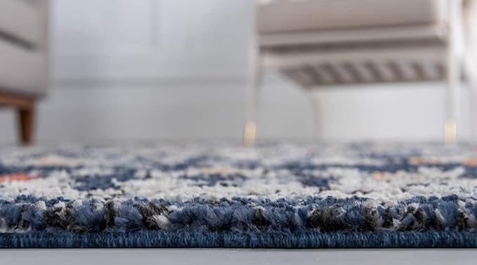 Rugs.com Morocco Collection Rug – 10 Ft Runner Navy Blue High-Pile Rug Perfect for Hallways, Entryways