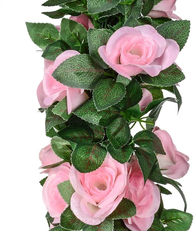 5Pcs(41FT) Flower Garland Artificial Rose Vine Garland Artificial Flowers for Wedding Party Arch Garden Floral Garlands Decor (Pink and Greenery)