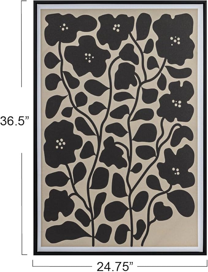 Bloomingville Wood Framed Textured Paper Wall Décor with Flowers
