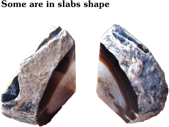AMOYSTONE Geode Bookends Agate Shelve Decor Crystal Book Ends for Heavy Books Nature Brown with Rubber Bumper(1 Pair, 3-4 LBS)