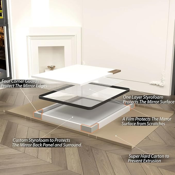 40x30 Black Bathroom Mirror, Matte Framed Bathroom Vanity Mirror for Wall, Modern Rectangle Mirror, Rounded Corners, Tempered Glass (Horizontally/Vertically)