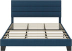 SHA CERLIN King Platform Bed Frame with Upholstered Fabric Headboard, Mattress Foundation with Strong Wooden Slats Support, No Box Spring Needed, Blue