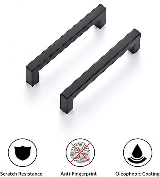 Ravinte 50 Pack Square Cabinets Cupboard Handles Matte Black Drawer Pulls Stainless Steel Kitchen Cabinet Hardware Drawer Handles 5 inch Hole Center