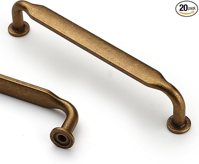 Asidrama 20 Pack 5 Inch(128mm) Antique Brass Kitchen Cabinet Handles, Vintage Retro Cabinet Hardware for Cupboard Drawer Pulls
