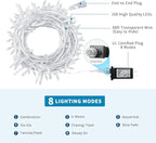 66Ft 200LED Blue Christmas Lights Plug in,Connectable Christmas Tree Lights,8 Modes String Lights Indoor Outdoor for Halloween Tree Party Bedroom Garden Decor (Clear Wire)