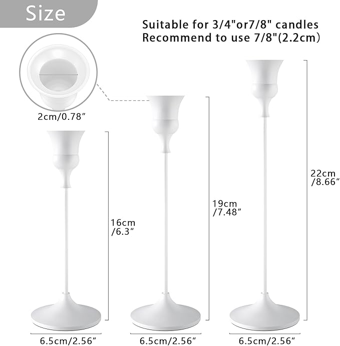 Candlestick Holders White, 3 Packs Taper Candle Holder for Candlesticks, Candle Sticks Holder Decor for Home Decor