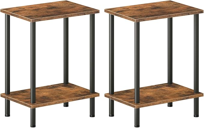 HOOBRO End Tables Set of 2, Small Side Table, Nightstand with 2-Layer Storage Shelves, Sofa Table for Small Spaces, Living Room, Bedroom, Stable Frame, Easy Assembly, Rustic Brown BF09BZP201