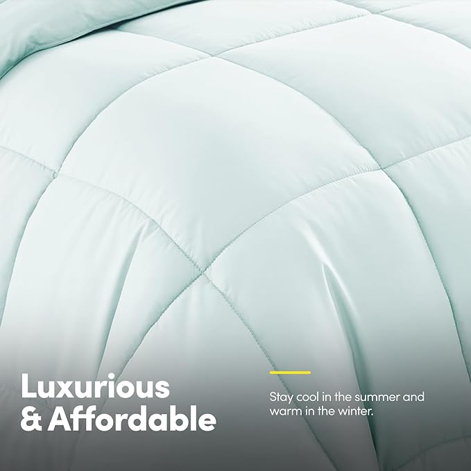 Sweet Home Collection 7 Piece Comforter Set Bag Solid Color All Season Soft Down Alternative Blanket & Luxurious Microfiber Bed Sheets, Aqua, Full