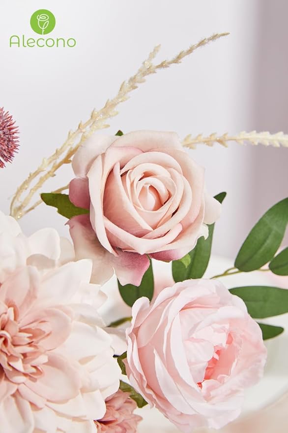 Alecono Artificial Flowers, Dusty Pink Silk Fake Flowers for DIY Wedding Bridal Bouquets, 𝙎𝙚𝙩 𝙤𝙛 𝟮, Wedding Cake Flowers for Table Centerpieces Baby Shower Birthday Party Home Decorations