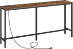 63" Console Table with Power Outlet, Narrow Sofa Industrial Entryway Behind Couch Table with USB Ports for Entryway, Hallway, Foyer, Living Room, Bedroom, Rustic Brown CTHR16E01Z