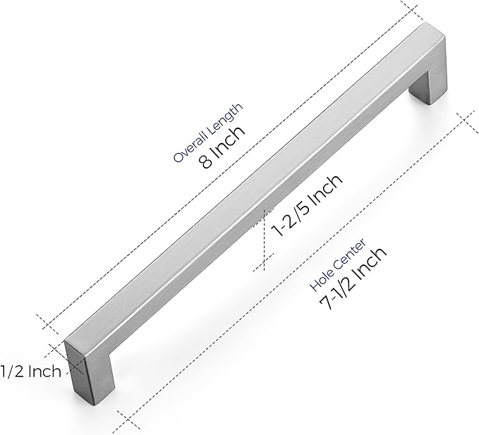 Ravinte 15 Pack 7-1/2 Inch Kitchen Square Cabinet Handles Satin Nickel Pulls Brushed Nickel Kitchen Cabinet Hardware Handles for Cupboard Drawer Pulls