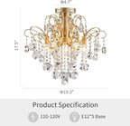 WUZUPS Crystal Chandelier Flushmount Ceiling Light Modern Lighting Fixture for Bedroom Hallway Bar Kitchen Bathroom, H 17.5'' x W 19.3'', E12 Base, Gold