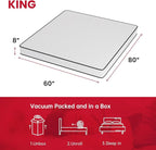 PayLessHere | 8 Inch King Mattress | Medium Firm Hybrid Mattress | White | with High-Density Foam and Breathable Cover | Pocket Spring Design, Pressure Relief | Bed in a Box, CertiPUR-US Certified