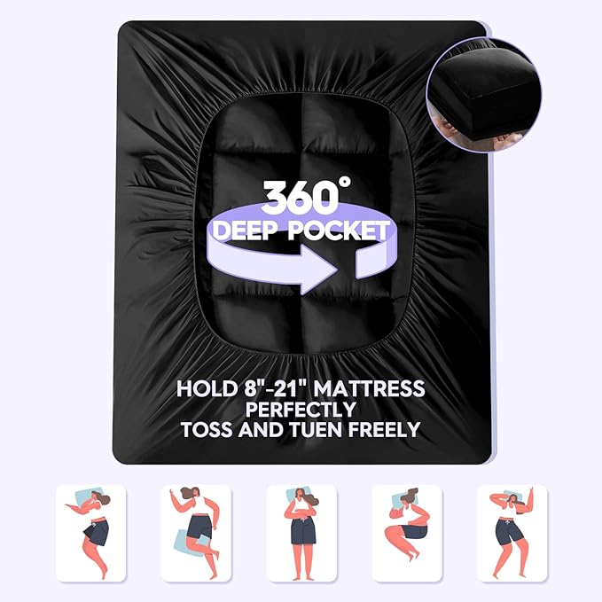 ABENE Mattress Topper for Back Pain Relief, Extra Thick Mattress Pad Pillowtop, Soft Mattress Protector Cover with 8"-21" Deep Pocket, Overfilled Down Alternative Filling (Black, California King)