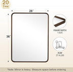 ANDY STAR 28x36 INCH Bronze Bathroom Mirror, Rounded Rectangle Oil Rubbed Bronze Mirrors for Bathroom,Tube Metal Framed, 1’’ Deep Wall Mounted Vertically/Horizontal