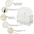Baby Safety Crib Tent, Pop Up Canopy for Crib to Stop Baby from Climbing Out, Infant Mesh Cover Mosquito Net with Sturdy Frame & Soft Mesh, Beige, (R07-beige)