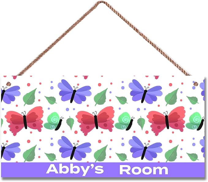 Personalized Sign Cute Butterfly Sign For Kids Room Nursery Door Decor For Girls Room,Custom Name Wall Art Decor Decorative Plate for Boys Bedroom Little Man Cave
