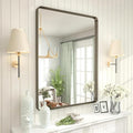 26x36 Inch Bronze Framed Mirror, Brushed Bronze Metal Bathroom Vanity Mirror for Wall, Modern Rectangle Mirror, Rounded Corner, Anti-Rust (Horizontal/Vertical)