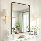 26x36 Inch Bronze Framed Mirror, Brushed Bronze Metal Bathroom Vanity Mirror for Wall, Modern Rectangle Mirror, Rounded Corner, Anti-Rust (Horizontal/Vertical)