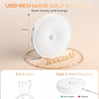 Warm Color LED Closet Lights Motion Sensor Step Light, USB Rechargeable Battery Operated Puck Lights, Dimmable Under Cabinet Counter Lighting for Wardrobe Kitchen (3 Pack)