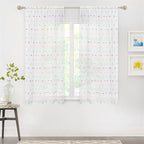 MYSKY HOME Small Curtains for Kitchen Windows Rainbow Pom Pom Curtains for Bedroom Light Filtering White Sheer Curtains for Nursery Cafe Bathroom Privacy Rod Pocket Voile 52 x 45 inch 2 Panels