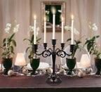 5-Candle Metal Candelabra 10.2 Inch Tall Candlestick Candle Holders for Home Decor Wedding Christmas Church Halloween Party, Black