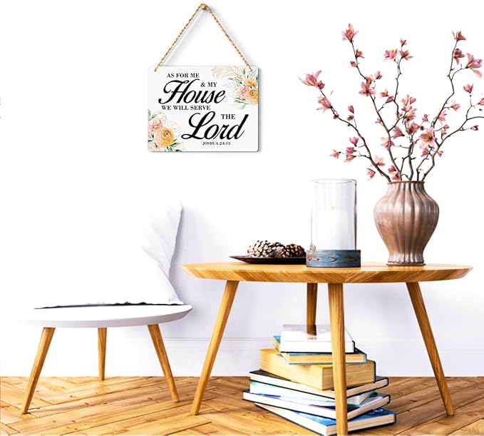 Inspirational Decor As for Me and My House We Will Serve The Lord-Joshua 24:15 Christian Bible Verse Wall Art Scripture Wooden Hanging Sign for Farmhouse Home Wall Art Decoration 10 x 8 Inches