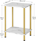 HOOBRO End Tables Set of 2, Small Side Table, Nightstand with 2-Layer Storage Shelves, Sofa Table for Small Spaces, Living Room, Bedroom, Stable Frame, Easy Assembly, Gold and Marble DM09BZP201