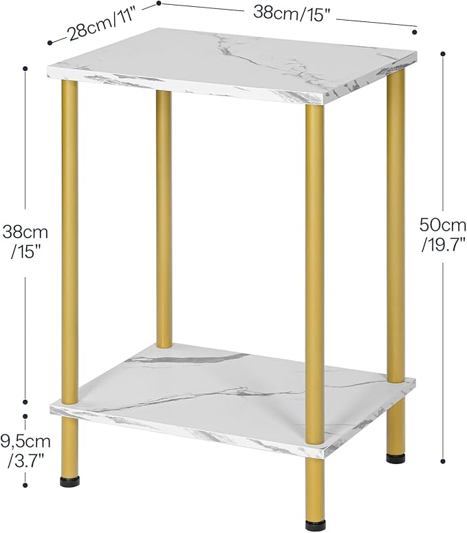 HOOBRO End Tables Set of 2, Small Side Table, Nightstand with 2-Layer Storage Shelves, Sofa Table for Small Spaces, Living Room, Bedroom, Stable Frame, Easy Assembly, Gold and Marble DM09BZP201