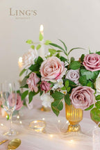 Ling's moment Artificial Flowers Fake Silk Roses Faux Foam Flower Combo for DIY Wedding Bouquets Centerpieces Arrangements Bridal Shower Party Home Decorations, Dusty Rose & Cinnamon Rose, 26pcs