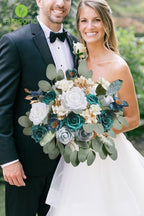 Alecono Artificial Flowers, Silk Flowers with Stems Wedding Flowers Combo Box Set for DIY, Bluish Green Wedding Cake Flowers for St. Patrick's Day Decorations