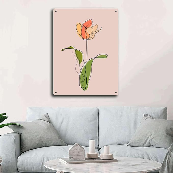 Metal Signs Rose Flower Line Art Suitable for Home Bar Cafe Farmhouse Decoration12x16inch Tin Sign